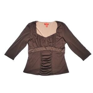 Vintage Y2K Babydoll Ruched Milkmaid Mesh Top Size XL Brown Forest Fairy Boho